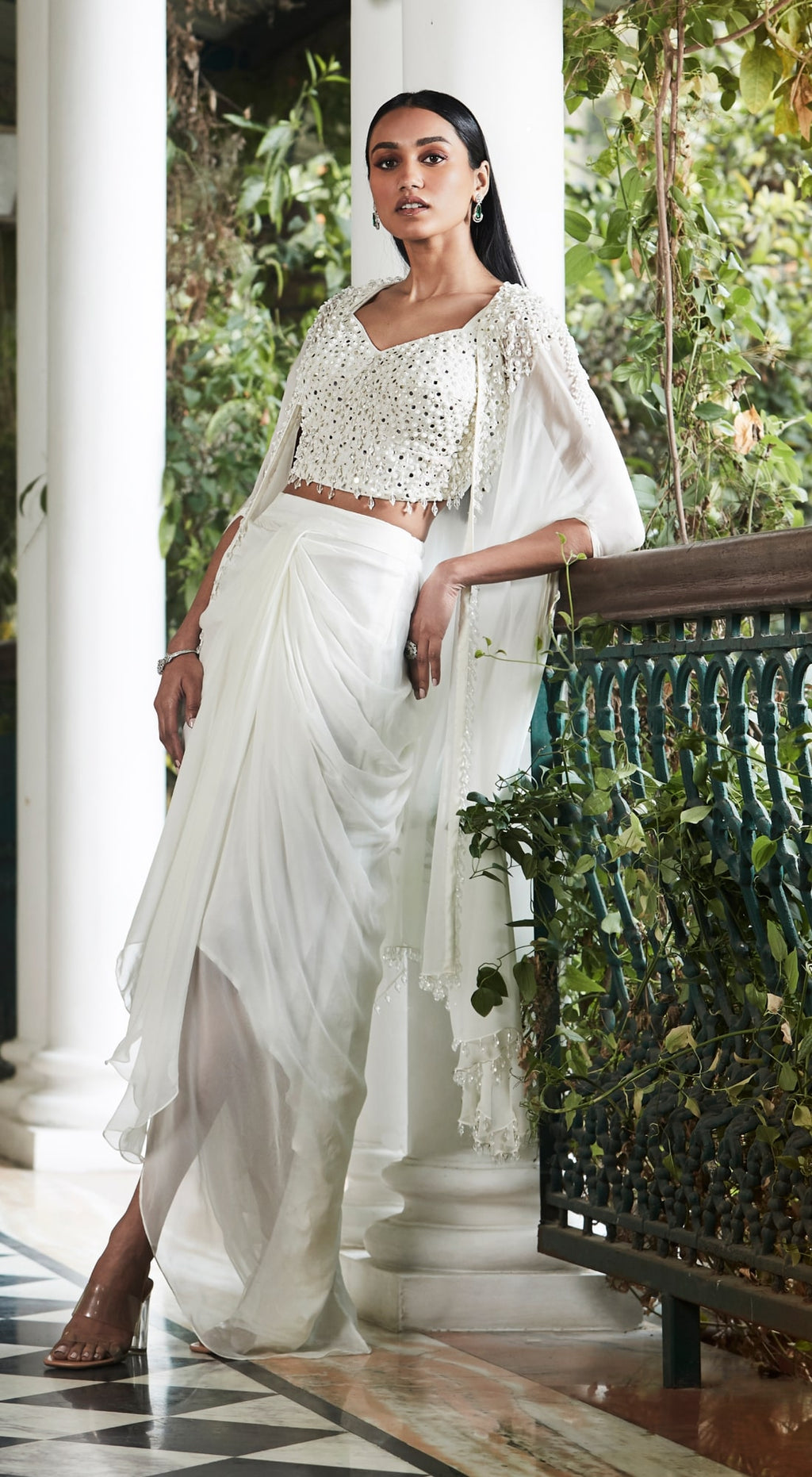 Ivory Embroidered Cape Set