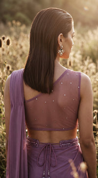 Lavender Sequins Embroidered Draped Saree
