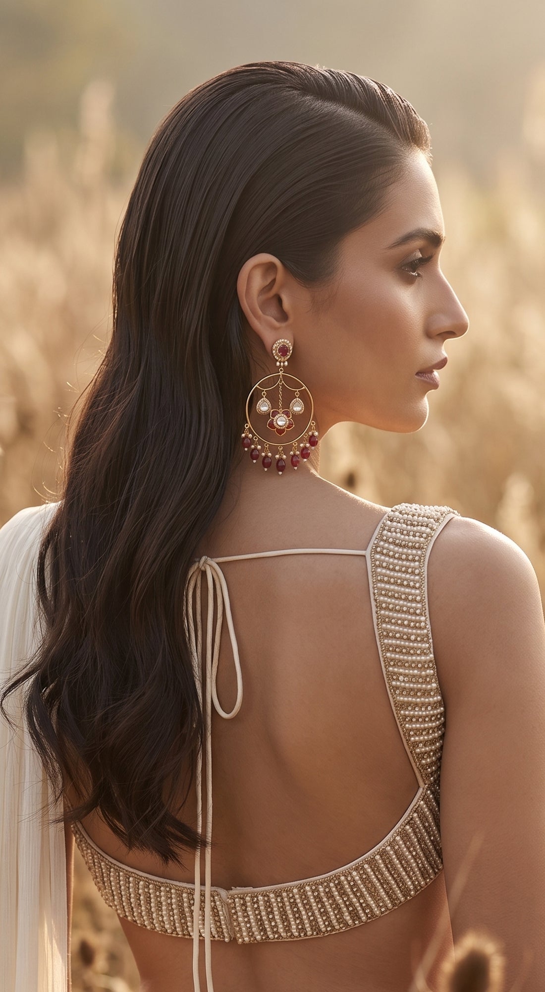 Ivory Georgette Embroidered Draped Saree
