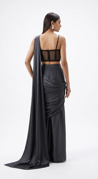 CHARCOAL GREY EMBROIDERED DRAPED SAREE - BRO-1116-BLACK - image 4