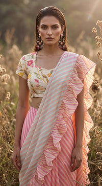 Yellow Georgette Abstract Draped Saree