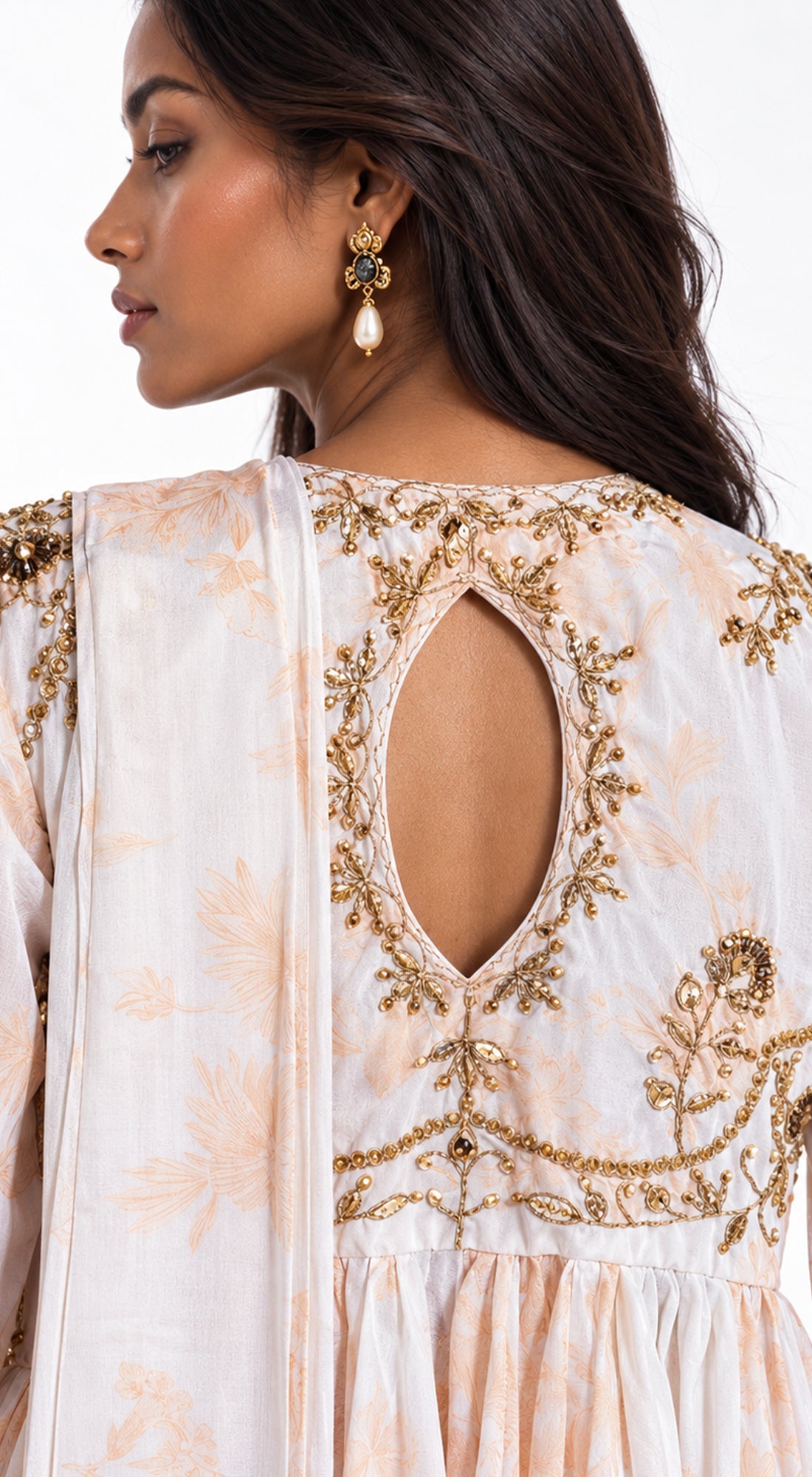 IVORY FLORAL PEPLUM DRAPED SAREE - BRO-570-IVORY - image 3