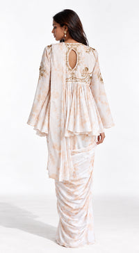 IVORY FLORAL PEPLUM DRAPED SAREE - BRO-570-IVORY - image 4