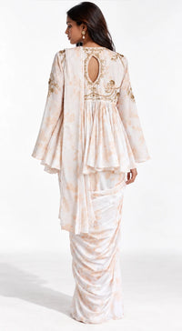 IVORY FLORAL PEPLUM DRAPED SAREE - BRO-570-IVORY - image 4