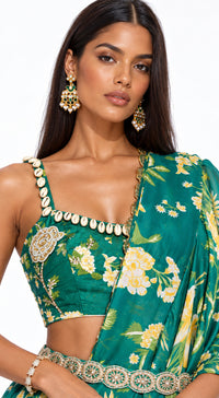 GREEN EMBELLISHED FLORAL DRAPED SAREE - BRO-627-BOTTLE-GREEN - image 2