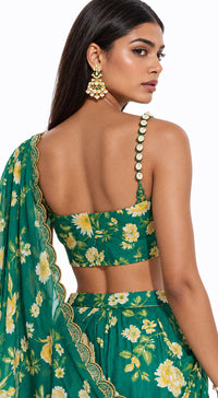 GREEN EMBELLISHED FLORAL DRAPED SAREE - BRO-627-BOTTLE-GREEN - image 3