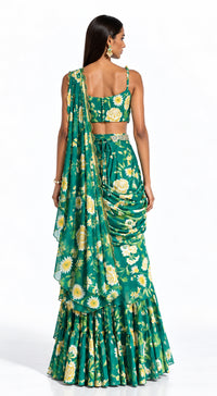 GREEN EMBELLISHED FLORAL DRAPED SAREE - BRO-627-BOTTLE-GREEN - image 4