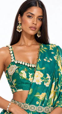 GREEN EMBELLISHED FLORAL DRAPED SAREE - BRO-627-BOTTLE-GREEN - image 2
