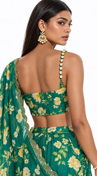 GREEN EMBELLISHED FLORAL DRAPED SAREE - BRO-627-BOTTLE-GREEN - image 3