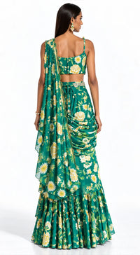 GREEN EMBELLISHED FLORAL DRAPED SAREE - BRO-627-BOTTLE-GREEN - image 4