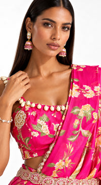 RANI PINK EMBELLISHED FLORAL DRAPED SAREE - BRO-627-RANI-PINK - image 2