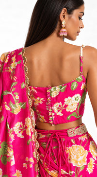 RANI PINK EMBELLISHED FLORAL DRAPED SAREE - BRO-627-RANI-PINK - image 4