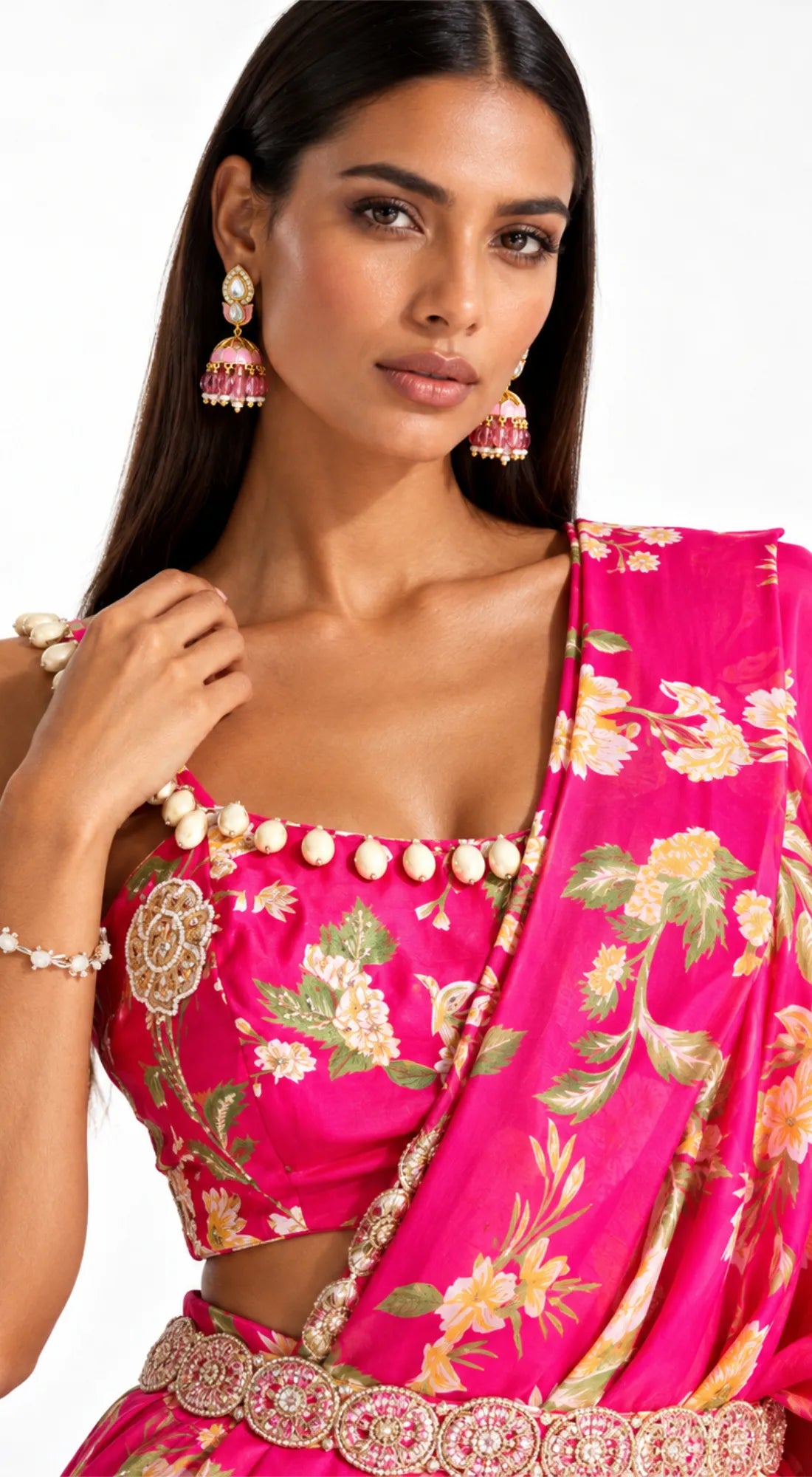 RANI PINK EMBELLISHED FLORAL DRAPED SAREE - BRO-627-RANI-PINK - image 2