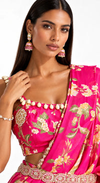 RANI PINK EMBELLISHED FLORAL DRAPED SAREE - BRO-627-RANI-PINK - image 2
