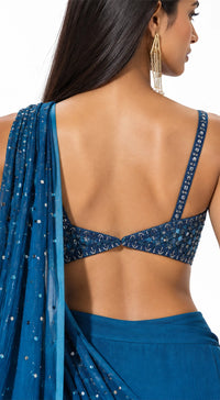 TEAL CHINON EMBROIDERED SAREE - BRO-715-TEAL - image 3