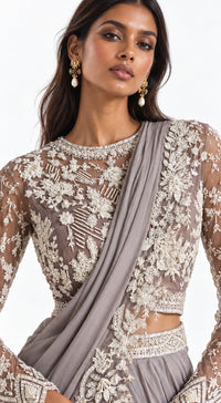 GREY EMBROIDERED DRAPED RUFFLE SAREE - BRO-771-GREY - image 2