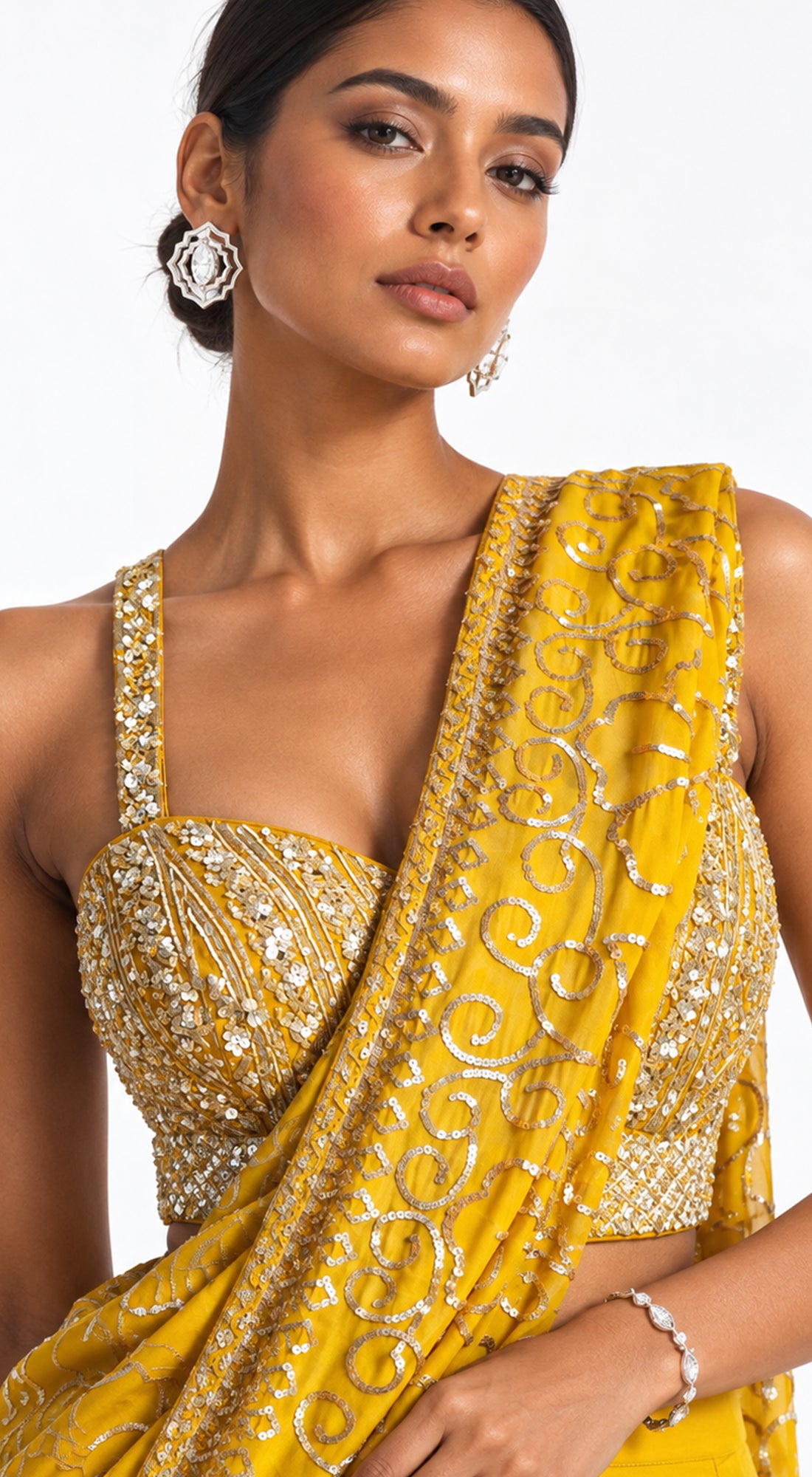 MUSTARD EMBROIDERED LEHENGA SAREE - BRO-782-MUSTARD - image 2