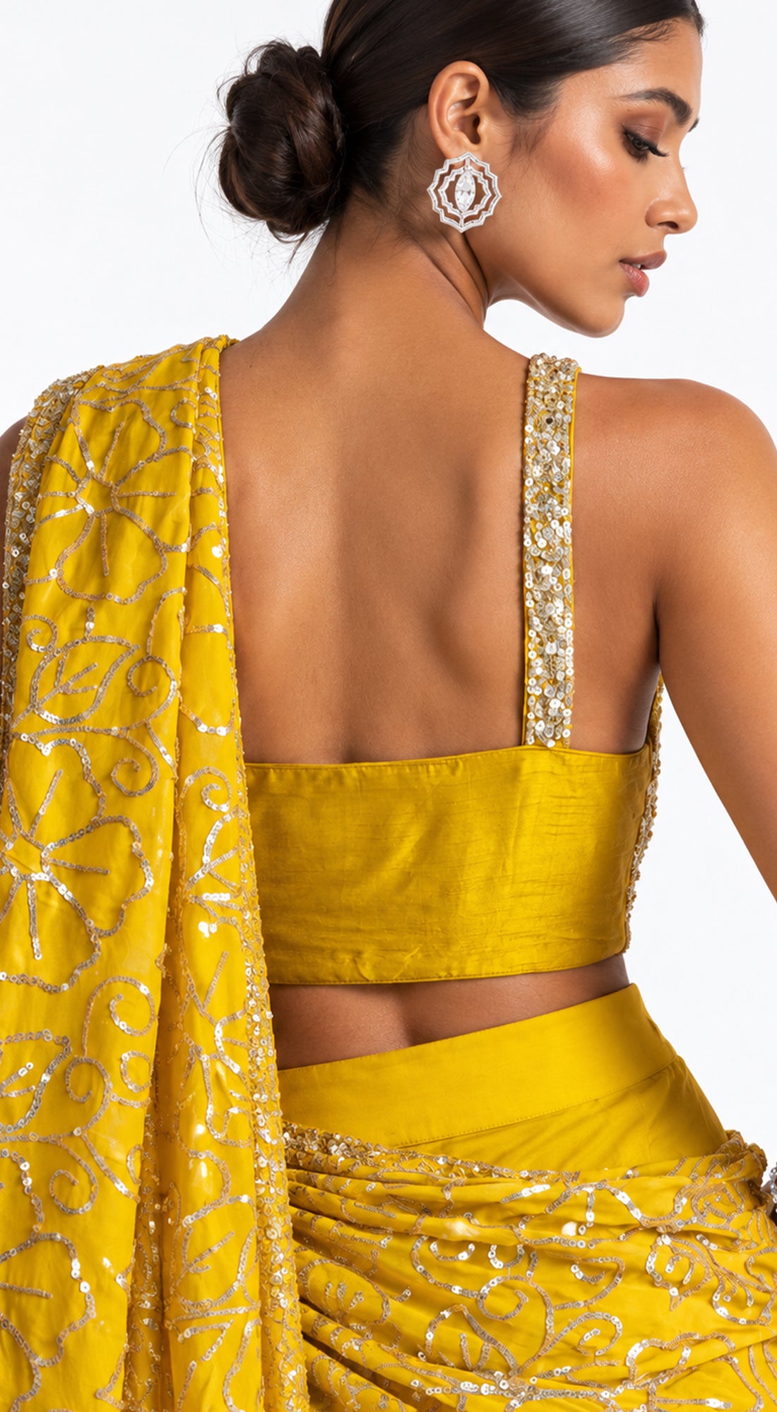 MUSTARD EMBROIDERED LEHENGA SAREE - BRO-782-MUSTARD - image 3