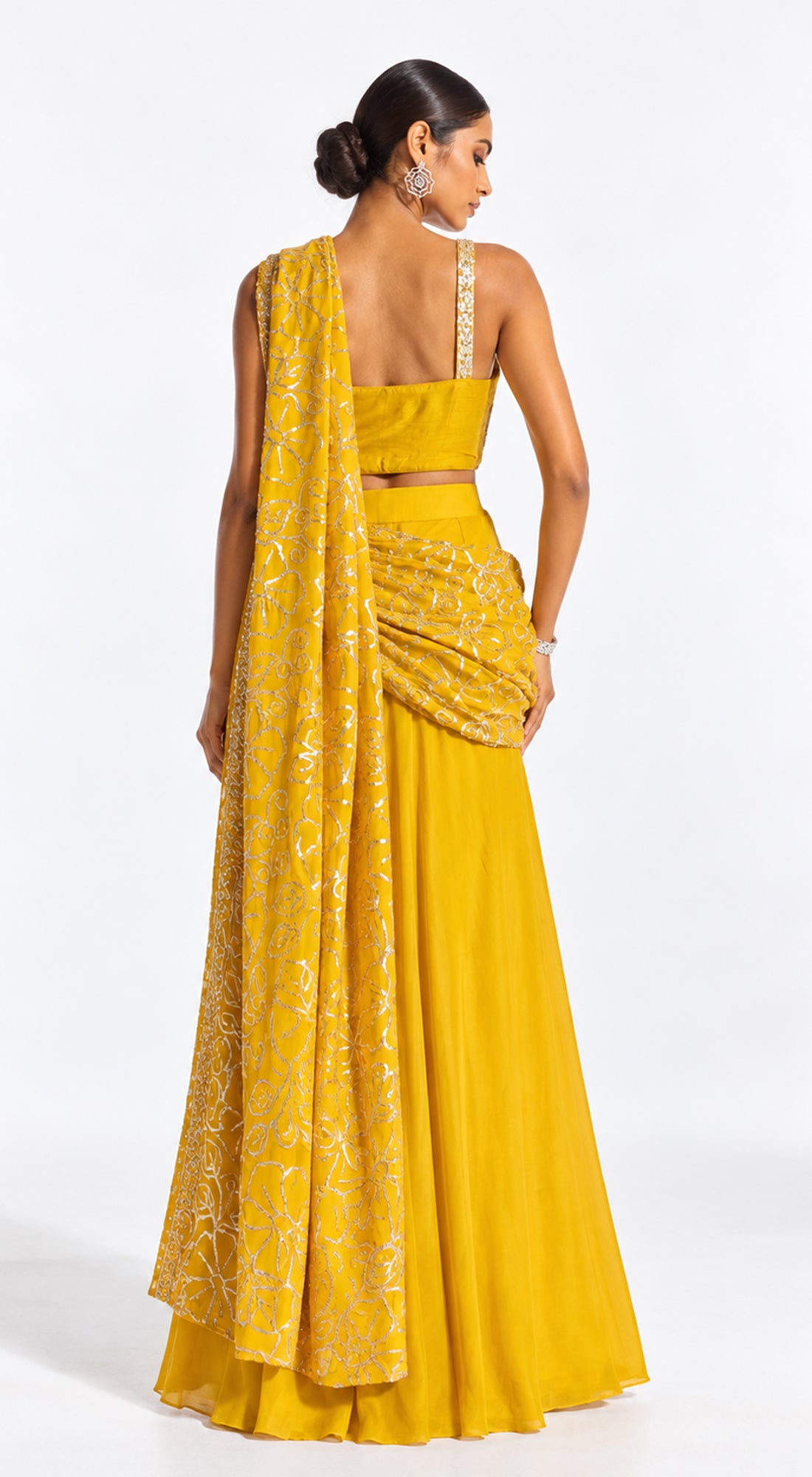 MUSTARD EMBROIDERED LEHENGA SAREE - BRO-782-MUSTARD - image 4
