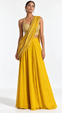 MUSTARD EMBROIDERED LEHENGA SAREE - BRO-782-MUSTARD - image 1