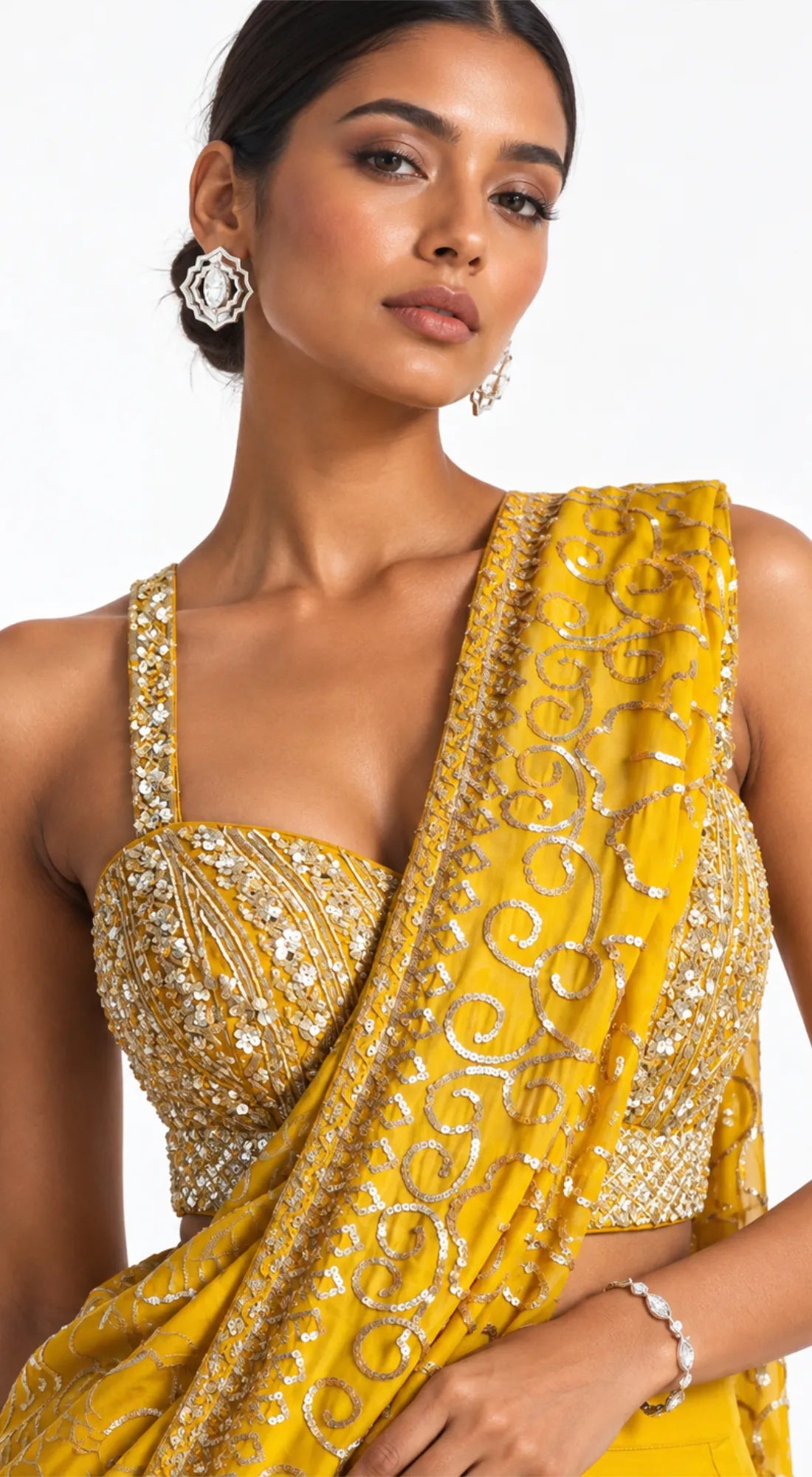 MUSTARD EMBROIDERED LEHENGA SAREE - BRO-782-MUSTARD - image 2