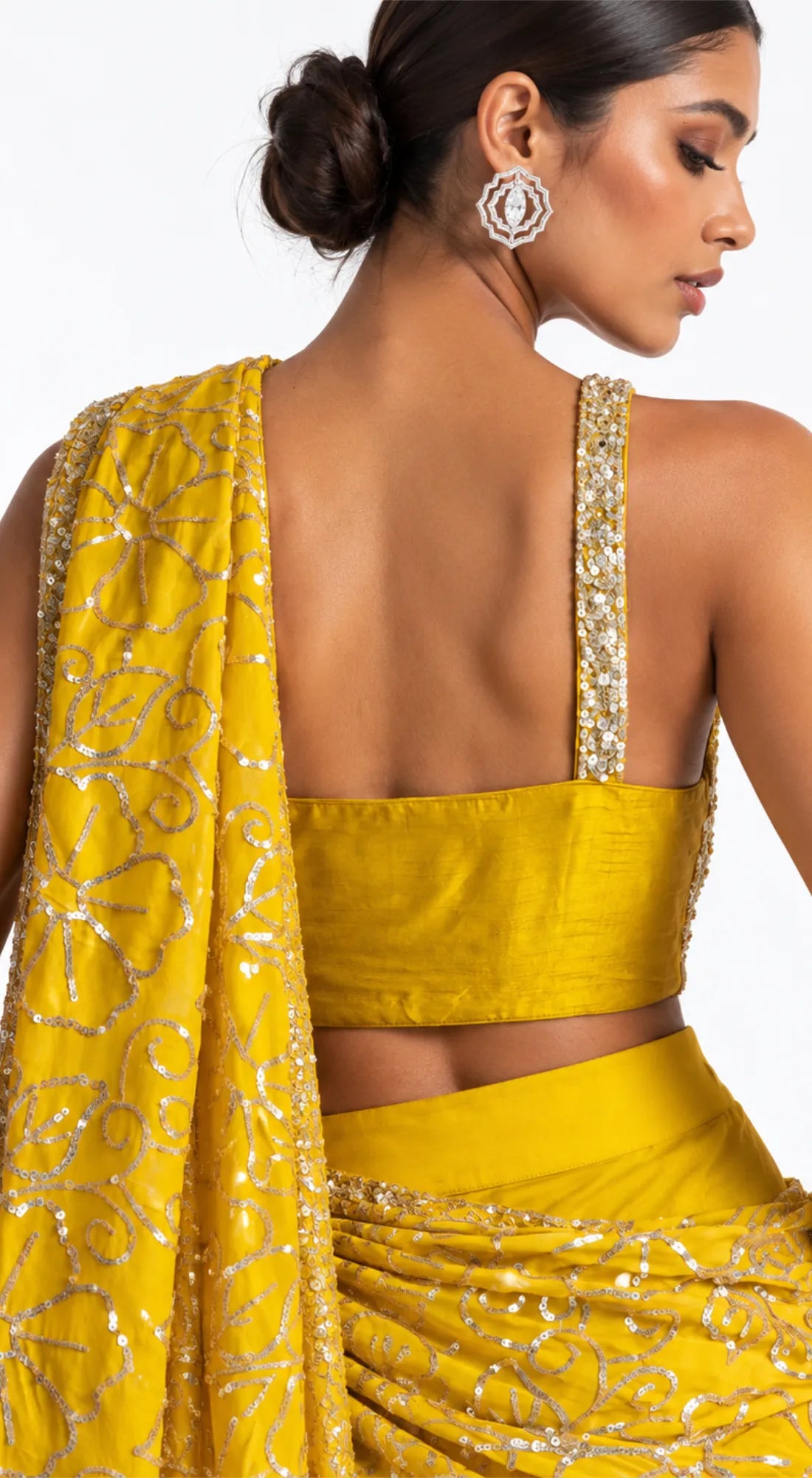 MUSTARD EMBROIDERED LEHENGA SAREE - BRO-782-MUSTARD - image 3