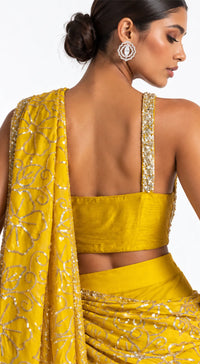 MUSTARD EMBROIDERED LEHENGA SAREE - BRO-782-MUSTARD - image 3