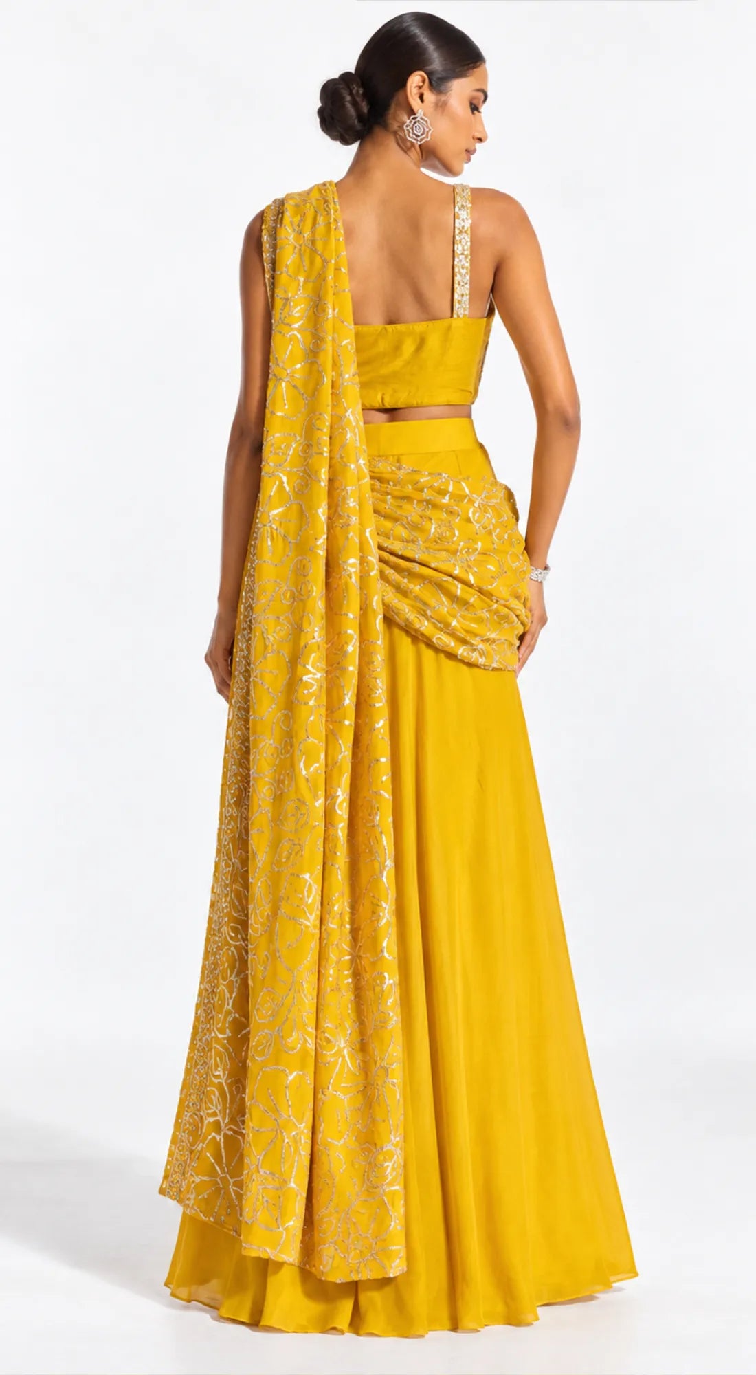 MUSTARD EMBROIDERED LEHENGA SAREE - BRO-782-MUSTARD - image 4