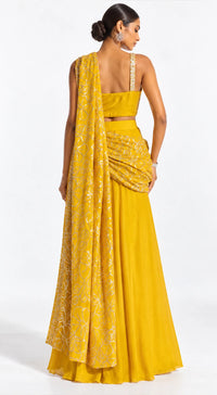 MUSTARD EMBROIDERED LEHENGA SAREE - BRO-782-MUSTARD - image 4