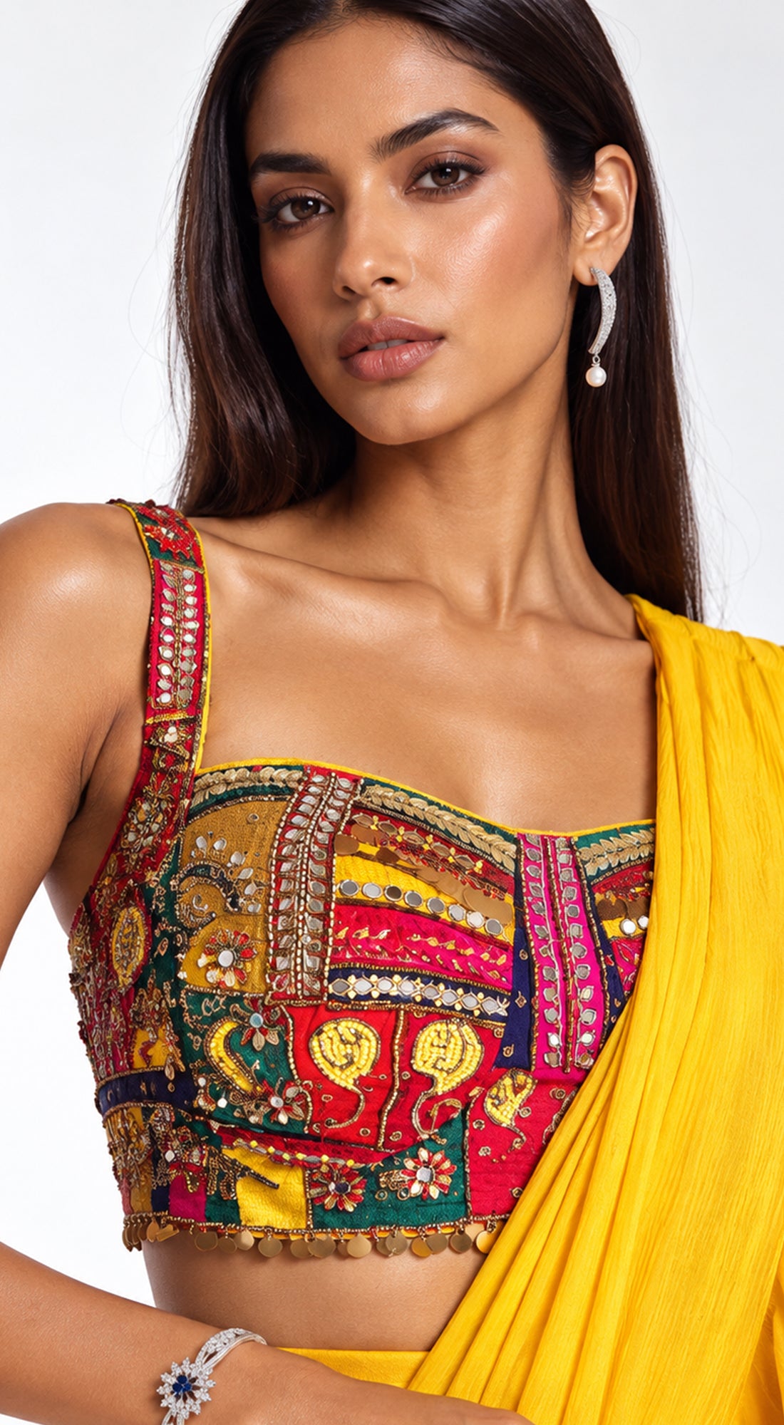YELLOW EMBROIDERED DRAPED RUFFLE SAREE - BRO-882-MUSTARD - image 2