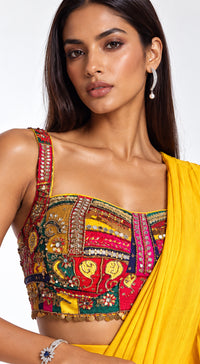YELLOW EMBROIDERED DRAPED RUFFLE SAREE - BRO-882-MUSTARD - image 2