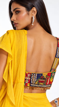 YELLOW EMBROIDERED DRAPED RUFFLE SAREE - BRO-882-MUSTARD - image 3