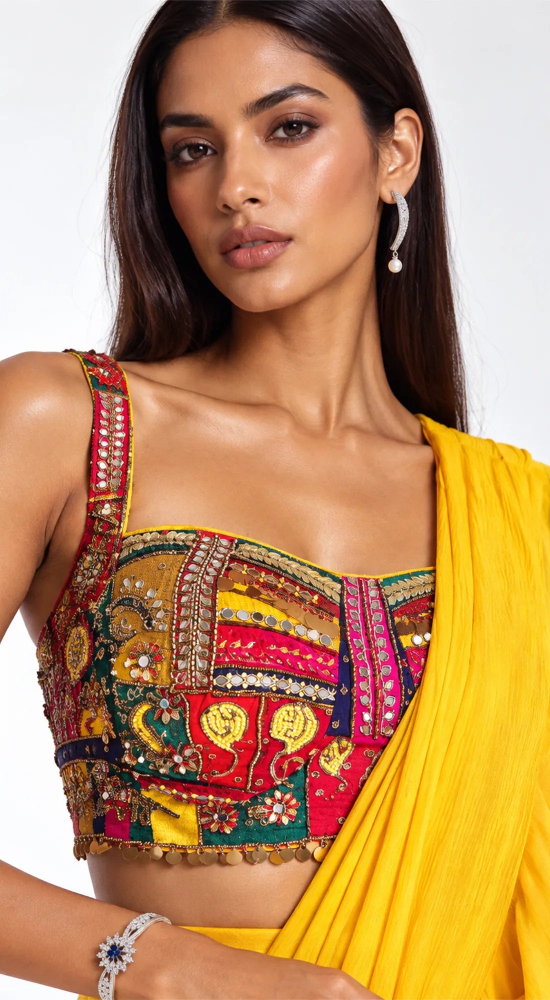 YELLOW EMBROIDERED DRAPED RUFFLE SAREE - BRO-882-MUSTARD - image 2