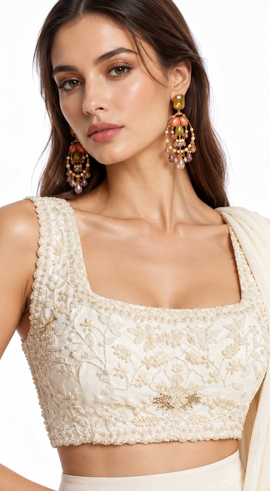 IVORY EMBROIDERED DRAPED RUFFLE SAREE - BRO-883-IVORY - image 2