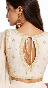 IVORY EMBROIDERED DRAPED RUFFLE SAREE - BRO-883-IVORY - image 3