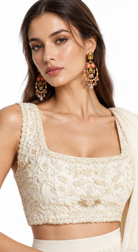 IVORY EMBROIDERED DRAPED RUFFLE SAREE - BRO-883-IVORY - image 2