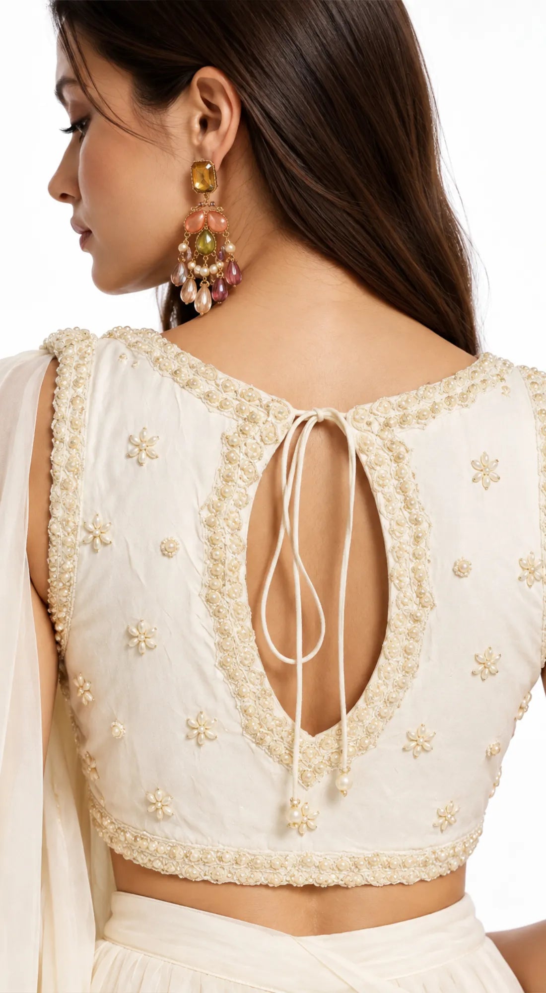 IVORY EMBROIDERED DRAPED RUFFLE SAREE - BRO-883-IVORY - image 3