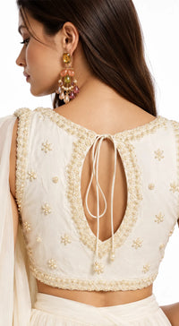 IVORY EMBROIDERED DRAPED RUFFLE SAREE - BRO-883-IVORY - image 3