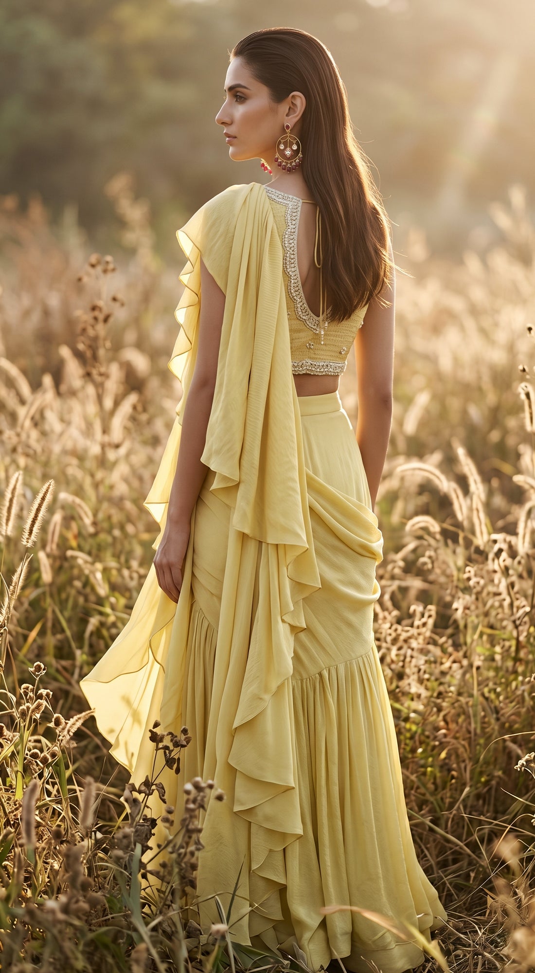 Pista Chinon Embroidered Draped Saree