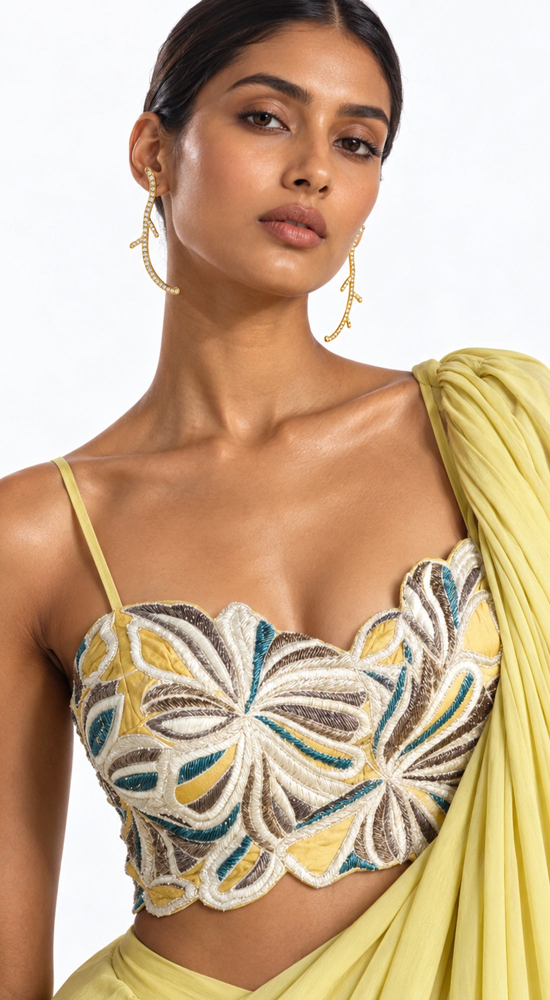 PISTA CHINON EMBROIDERED DRAPED RUFFLE SAREE - BRO-898-PISTA - image 2