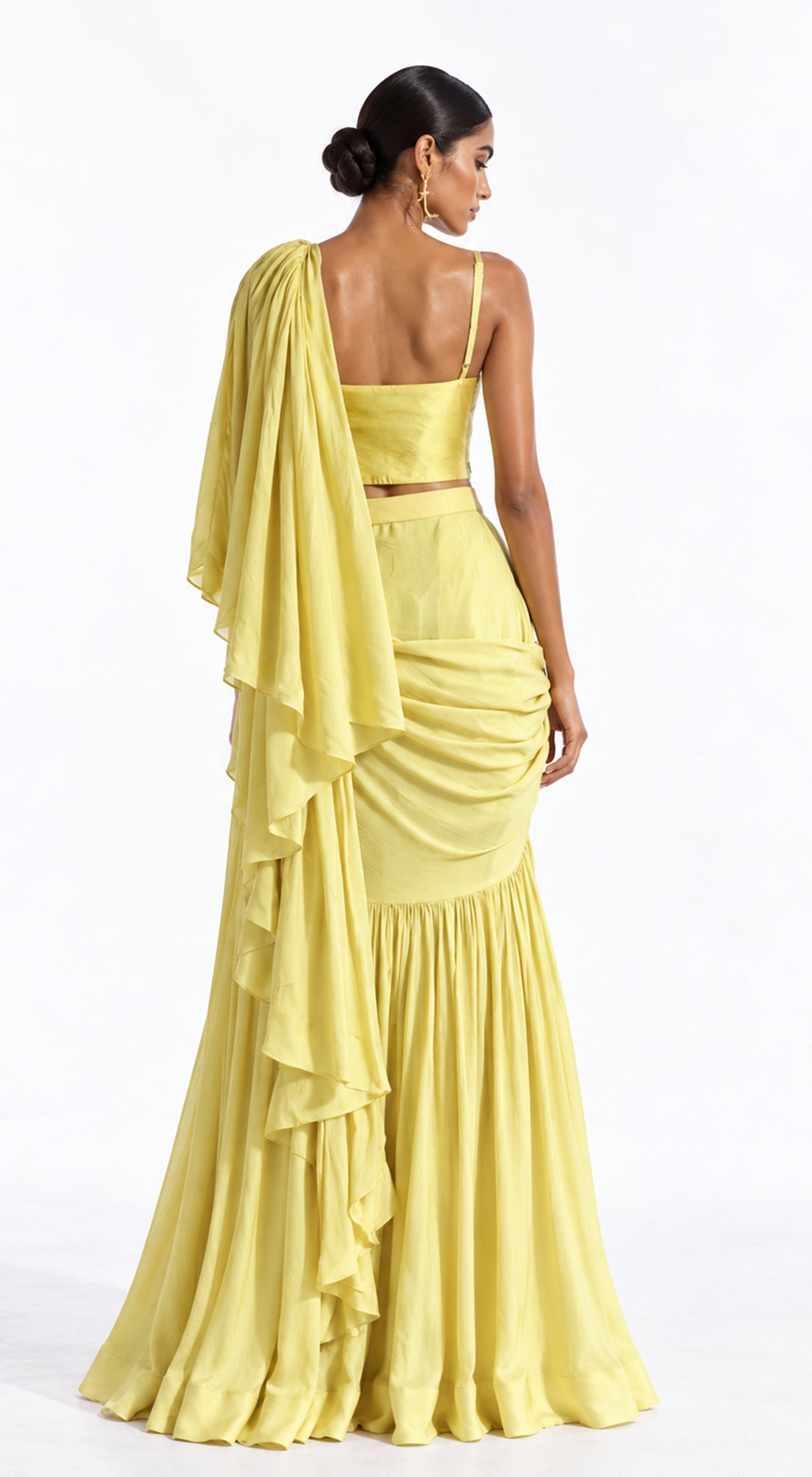 PISTA CHINON EMBROIDERED DRAPED RUFFLE SAREE - BRO-898-PISTA - image 4