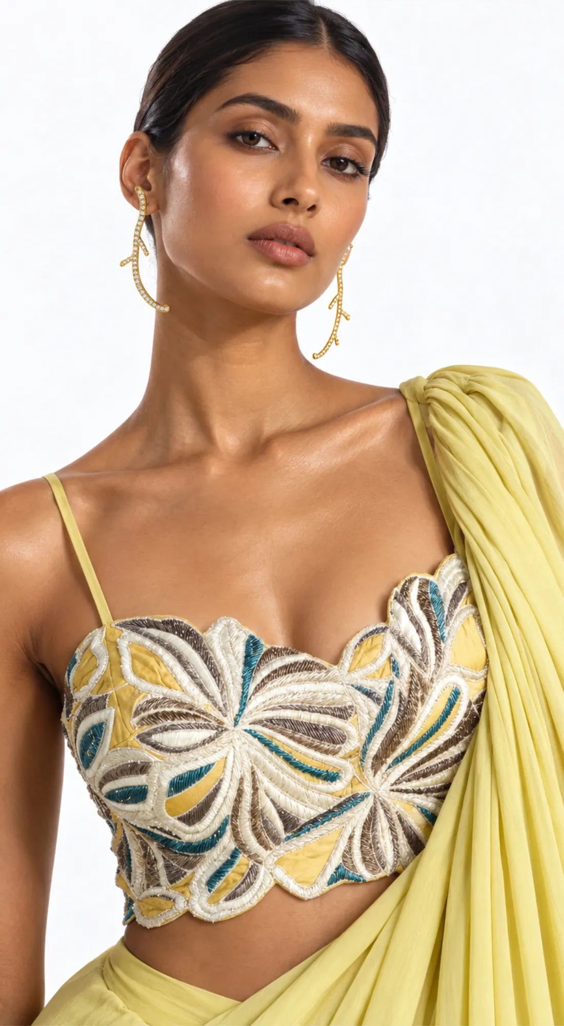 PISTA CHINON EMBROIDERED DRAPED RUFFLE SAREE - BRO-898-PISTA - image 2