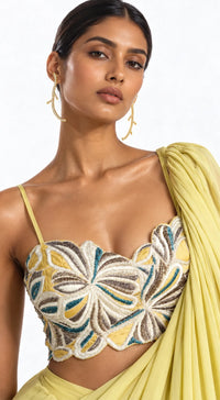 PISTA CHINON EMBROIDERED DRAPED RUFFLE SAREE - BRO-898-PISTA - image 2