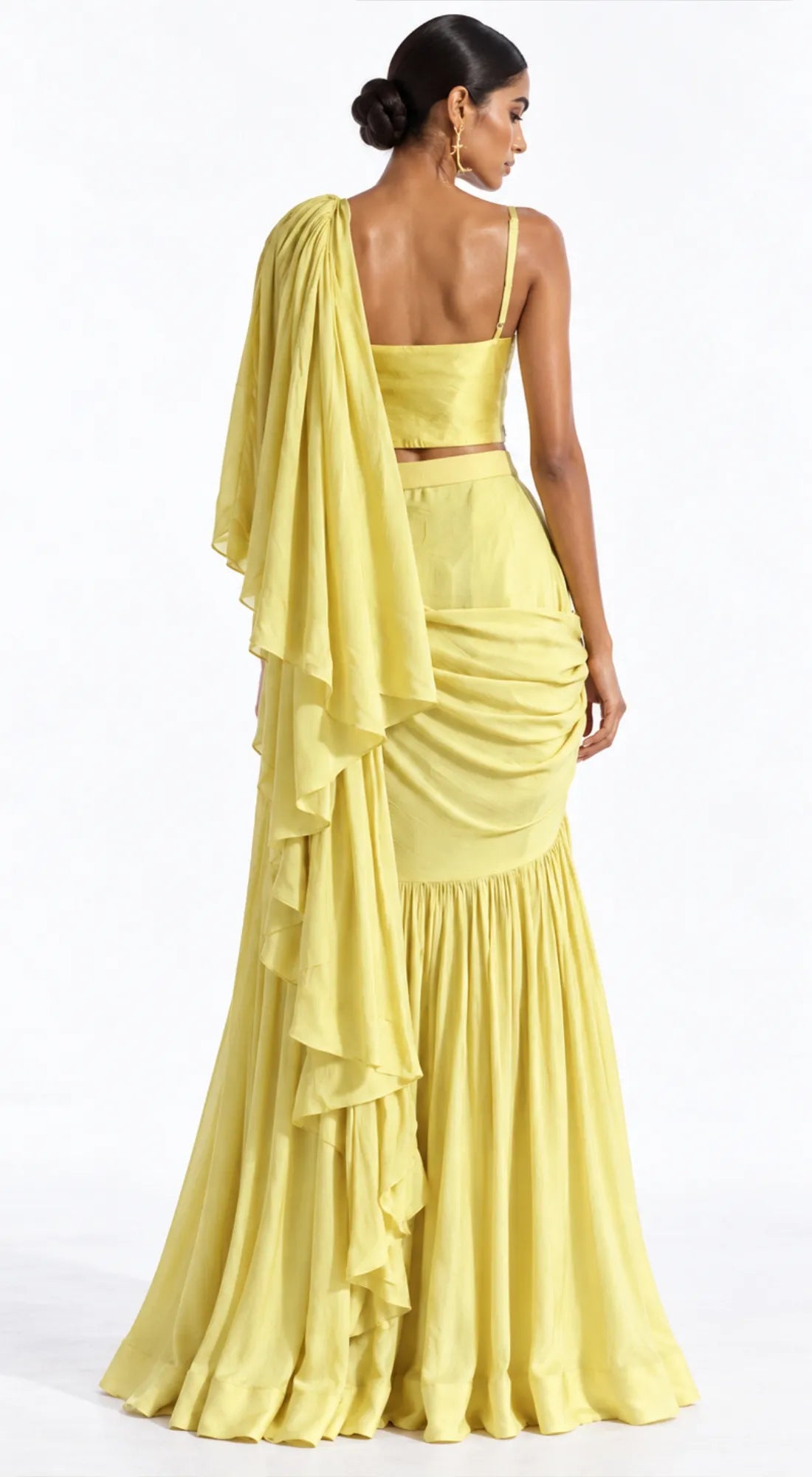PISTA CHINON EMBROIDERED DRAPED RUFFLE SAREE - BRO-898-PISTA - image 4