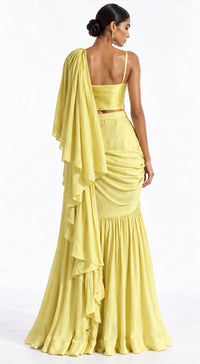 PISTA CHINON EMBROIDERED DRAPED RUFFLE SAREE - BRO-898-PISTA - image 4