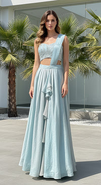 Aqua Crushed Tissue Draped Saree