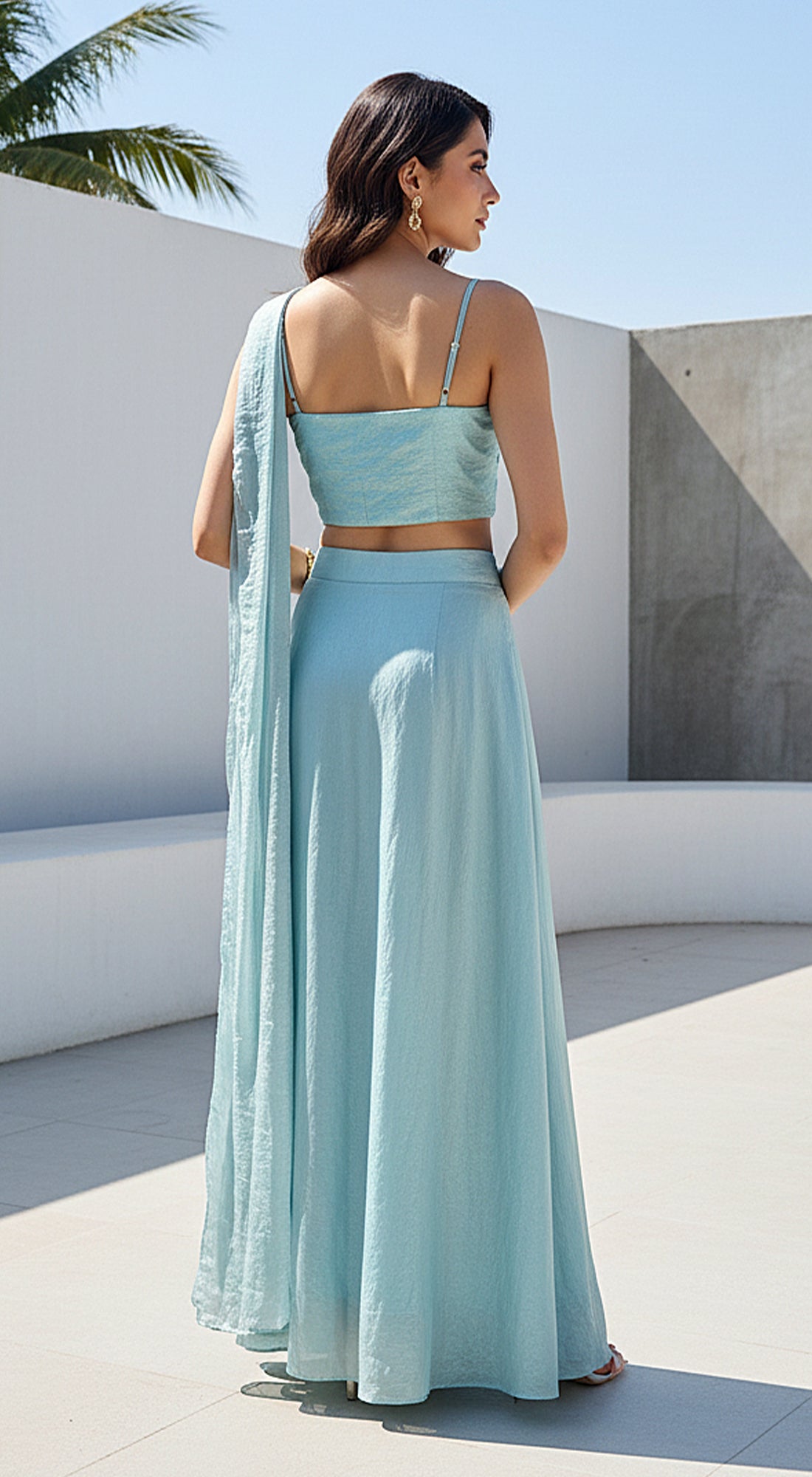 Aqua Crushed Tissue Draped Saree