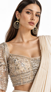 IVORY EMBROIDERED DRAPED RUFFLE SAREE - BRR-3770-GOLD - image 2