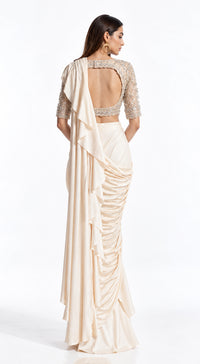 IVORY EMBROIDERED DRAPED RUFFLE SAREE - BRR-3770-GOLD - image 4
