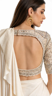 IVORY EMBROIDERED DRAPED RUFFLE SAREE - BRR-3770-GOLD - image 3